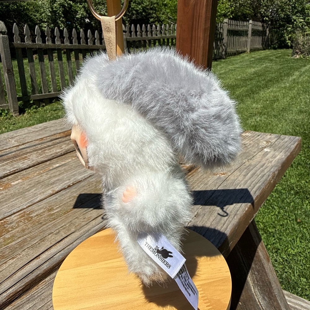 Grey Labubu Plush Bunny Keychain Bag Charm-White and Gray Stuffed Animal Toy - Picture 9 of 9
